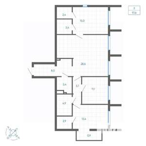 3-к квартира, вторичка, 98м2, 15/32 этаж