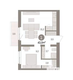 1-к квартира, вторичка, 44м2, 3/8 этаж