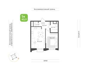 1-к квартира, вторичка, 44м2, 12/24 этаж