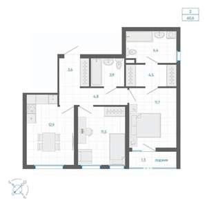 2-к квартира, вторичка, 61м2, 5/32 этаж