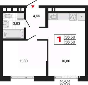 1-к квартира, вторичка, 37м2, 15/20 этаж