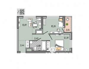 2-к квартира, строящийся дом, 50м2, 22/31 этаж