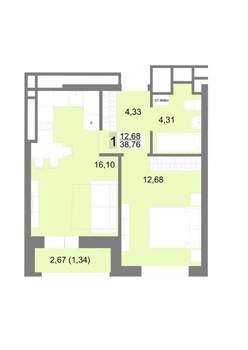 1-к квартира, строящийся дом, 39м2, 5/22 этаж