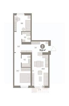 2-к квартира, вторичка, 70м2, 4/9 этаж