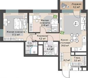2-к квартира, вторичка, 76м2, 17/29 этаж