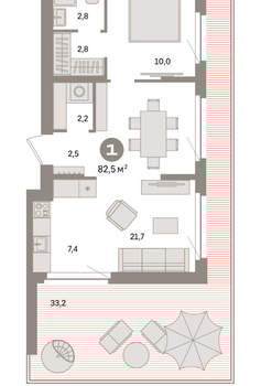 1-к квартира, вторичка, 83м2, 8/16 этаж