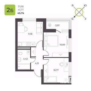 2-к квартира, строящийся дом, 46м2, 9/23 этаж