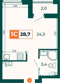 Студия квартира, строящийся дом, 29м2, 4/25 этаж