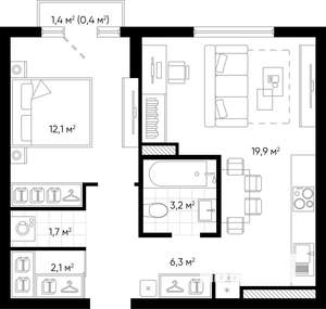 1-к квартира, строящийся дом, 46м2, 10/24 этаж