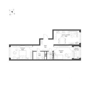 2-к квартира, строящийся дом, 61м2, 9/16 этаж