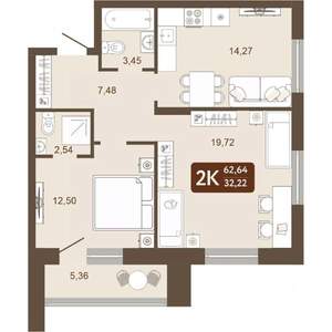 2-к квартира, вторичка, 63м2, 15/24 этаж