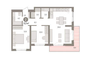 2-к квартира, вторичка, 78м2, 4/15 этаж