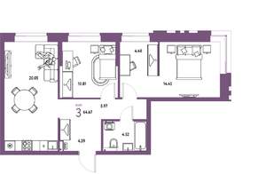 3-к квартира, строящийся дом, 65м2, 2/25 этаж