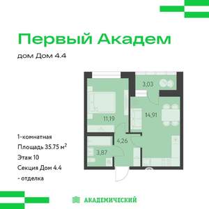 1-к квартира, вторичка, 36м2, 10/25 этаж