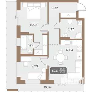 3-к квартира, строящийся дом, 66м2, 2/24 этаж