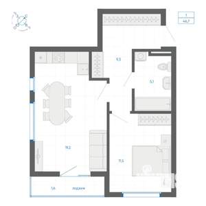 1-к квартира, вторичка, 47м2, 10/15 этаж