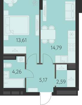 1-к квартира, строящийся дом, 40м2, 2/31 этаж