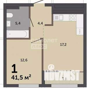 1-к квартира, сданный дом, 42м2, 6/12 этаж