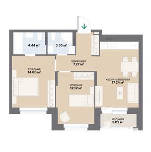 2-к квартира, вторичка, 62м2, 8/25 этаж