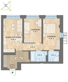 2-к квартира, вторичка, 63м2, 8/26 этаж