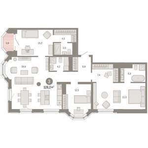 3-к квартира, вторичка, 128м2, 8/24 этаж