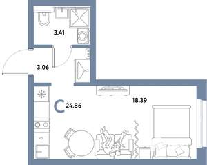 Студия квартира, вторичка, 25м2, 7/21 этаж