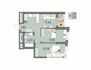 2-к квартира, строящийся дом, 49м2, 10/17 этаж