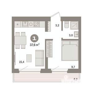 1-к квартира, вторичка, 38м2, 8/9 этаж