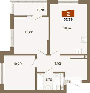 2-к квартира, строящийся дом, 57м2, 17/23 этаж