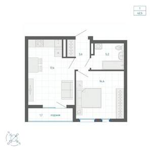 1-к квартира, строящийся дом, 43м2, 29/32 этаж