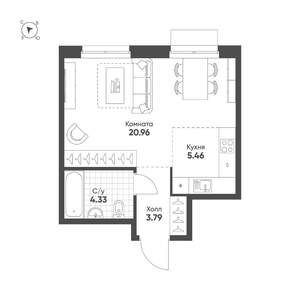 Студия квартира, строящийся дом, 35м2, 12/25 этаж