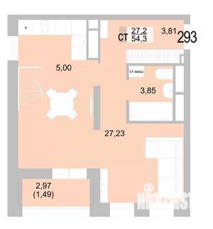 2-к квартира, вторичка, 54м2, 16/16 этаж