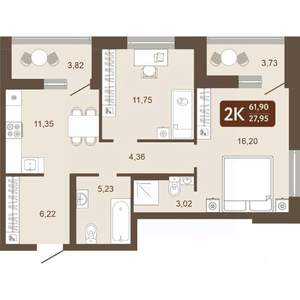 3-к квартира, вторичка, 62м2, 17/24 этаж