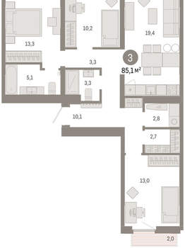3-к квартира, вторичка, 85м2, 5/9 этаж