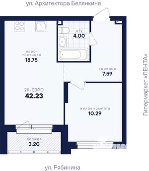 1-к квартира, вторичка, 42м2, 23/26 этаж