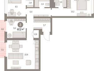 3-к квартира, вторичка, 87м2, 5/9 этаж