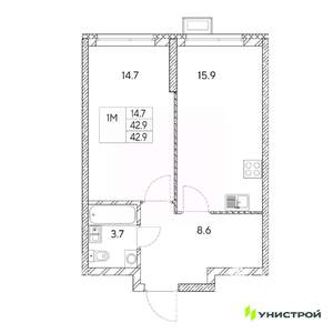 1-к квартира, вторичка, 43м2, 4/31 этаж