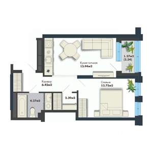 1-к квартира, вторичка, 43м2, 11/25 этаж