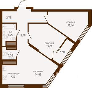 3-к квартира, строящийся дом, 75м2, 18/23 этаж