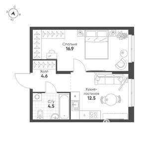 1-к квартира, вторичка, 39м2, 2/9 этаж