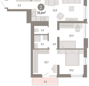 2-к квартира, вторичка, 70м2, 5/8 этаж