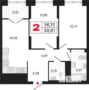 2-к квартира, вторичка, 60м2, 24/25 этаж