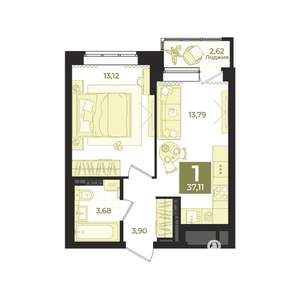 1-к квартира, вторичка, 37м2, 3/9 этаж