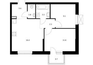 2-к квартира, вторичка, 49м2, 24/24 этаж
