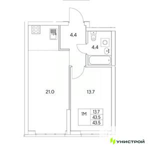 1-к квартира, вторичка, 44м2, 2/31 этаж