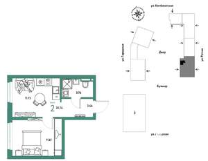 2-к квартира, строящийся дом, 31м2, 13/24 этаж