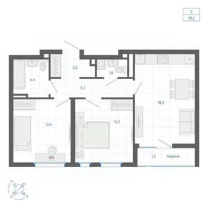 2-к квартира, строящийся дом, 59м2, 12/32 этаж
