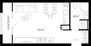 Студия квартира, вторичка, 31м2, 8/24 этаж