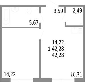 1-к квартира, строящийся дом, 42м2, 8/17 этаж