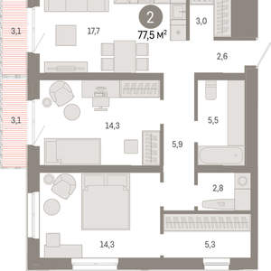 2-к квартира, вторичка, 78м2, 15/24 этаж